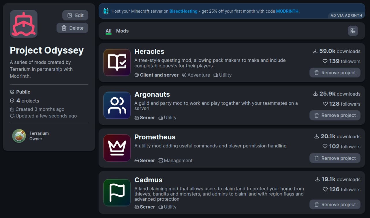 A screenshot of the Project Odyssey suite of mods as a collection.